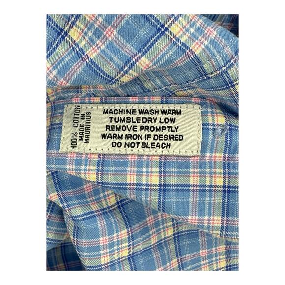 Oliver Ridley Shirt‎ Mens Large Button Up Long Sleeves Blue Plaid Cotton Preppy - Picture 4 of 4